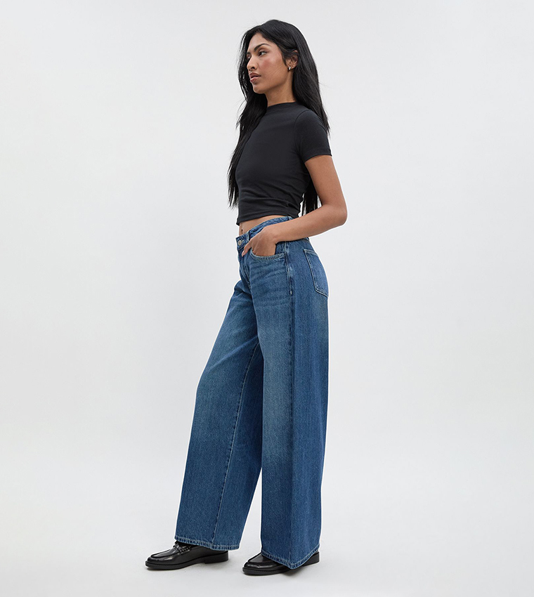 Washed Mid Waist Boyfriend Jeans
