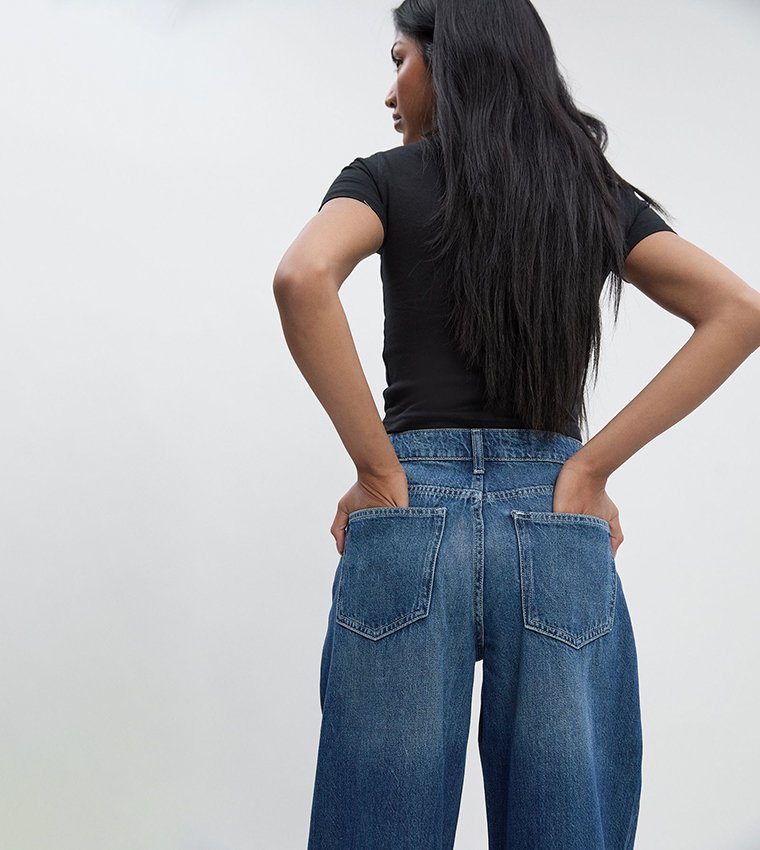 Washed Mid Waist Boyfriend Jeans