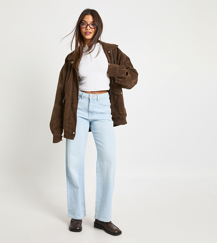 Washed High Waist Straight Fit Jeans