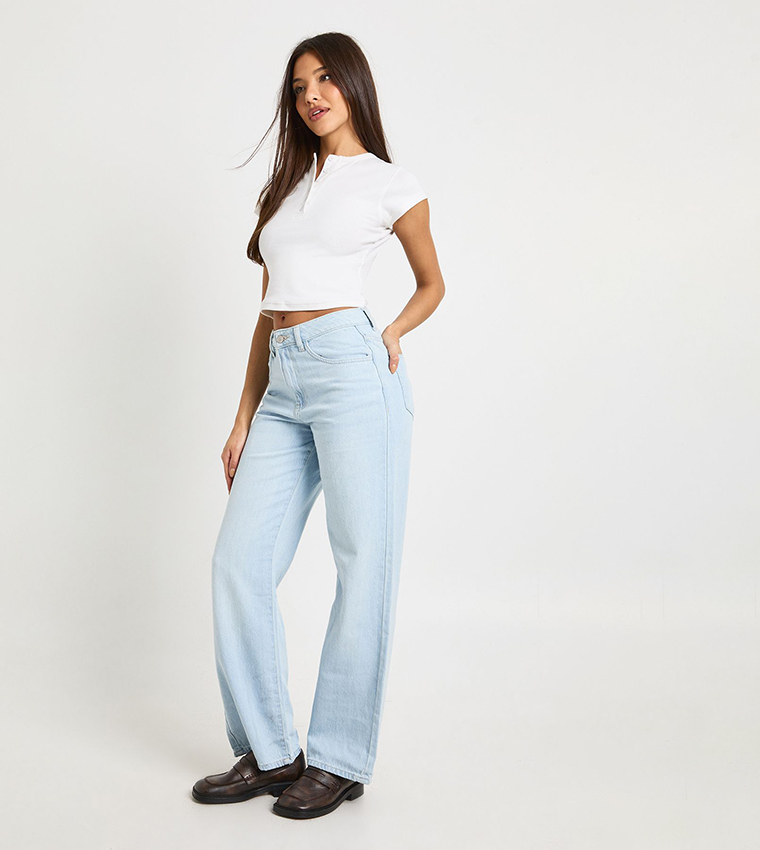 Washed High Waist Straight Fit Jeans