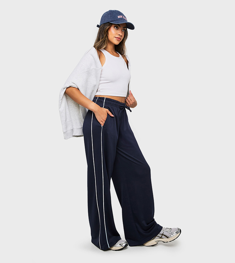 Tricot Side Piping Wide Leg Sweatpants