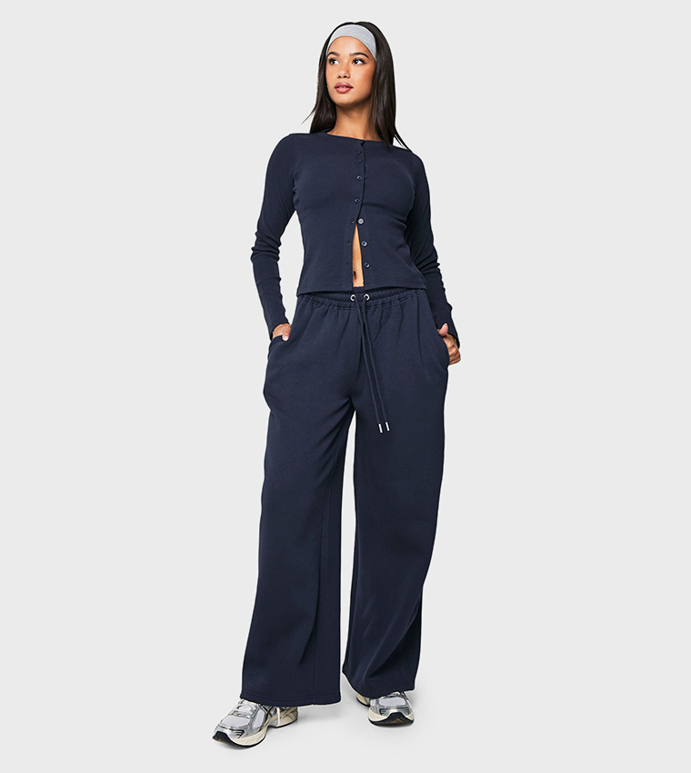 Ribbed Button Through Long Sleeves Co-Ord Set