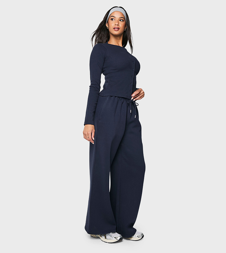 Ribbed Button Through Long Sleeves Co-Ord Set