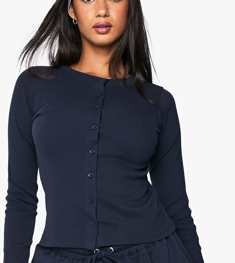 Ribbed Button Through Long Sleeves Co-Ord Set