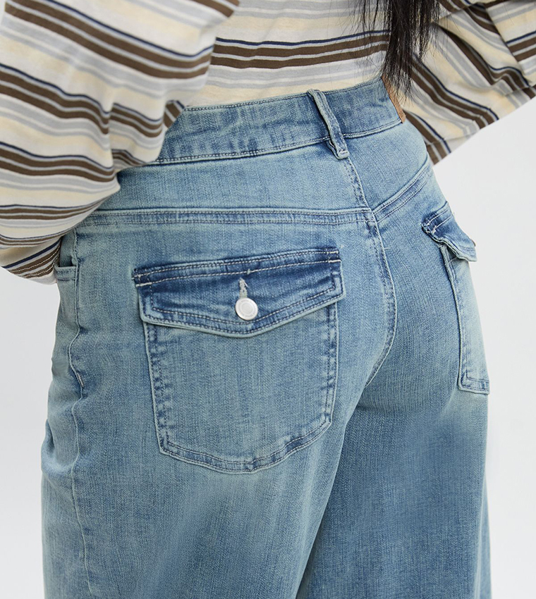 بنطال جينز واسع مبطن بخصر متوسط 