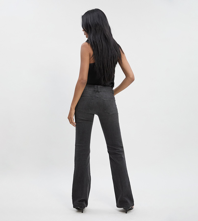 Low Waist Double Button Flared Jeans
