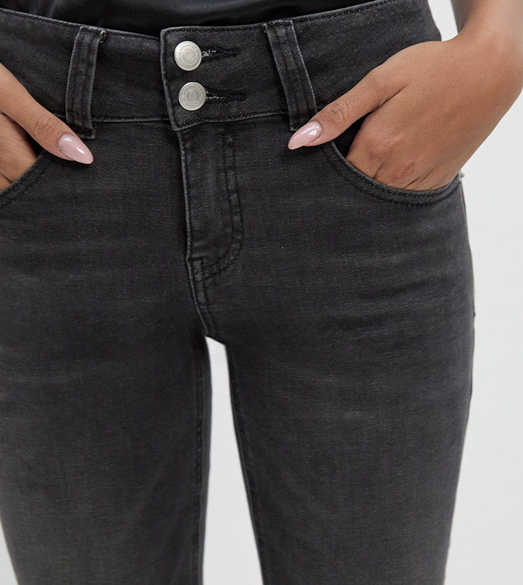 Low Waist Double Button Flared Jeans