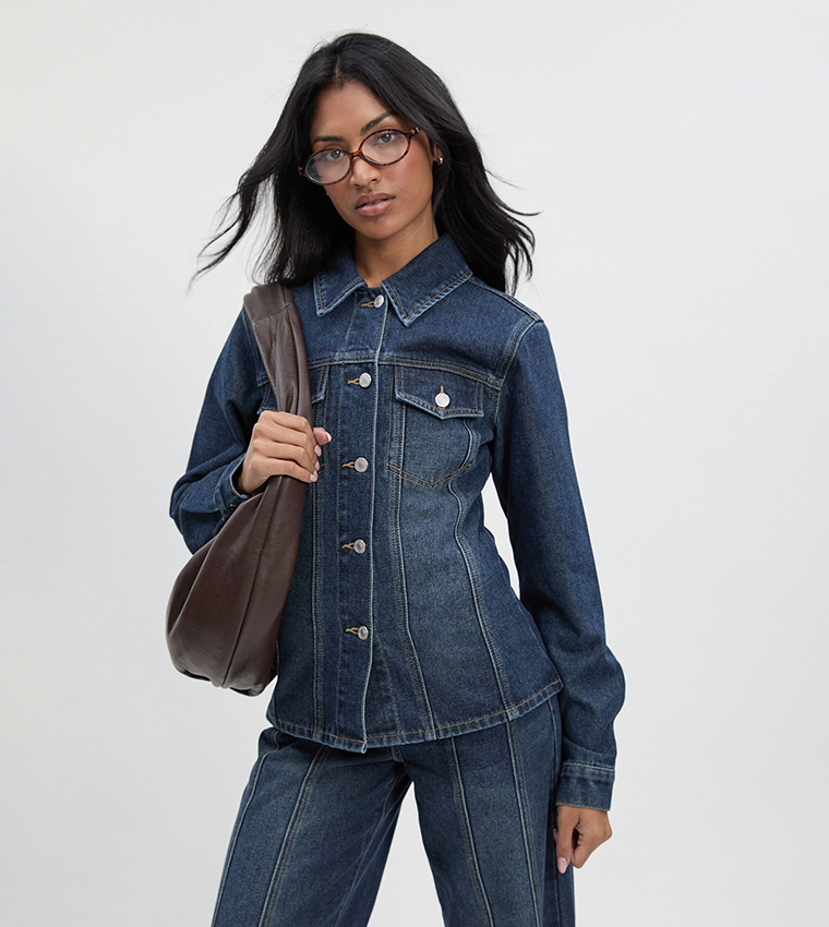 Cinched Waist Seam Detail Denim Jacket