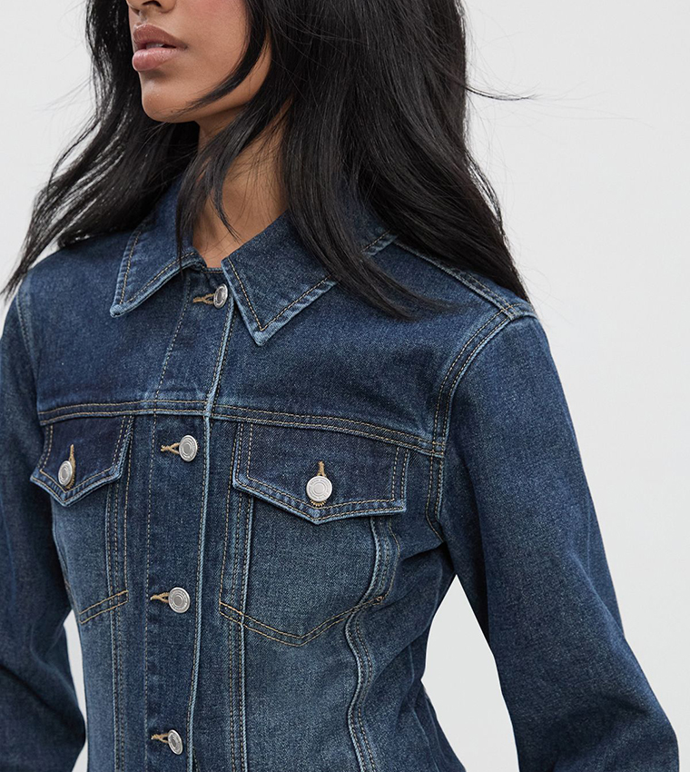 Cinched Waist Seam Detail Denim Jacket