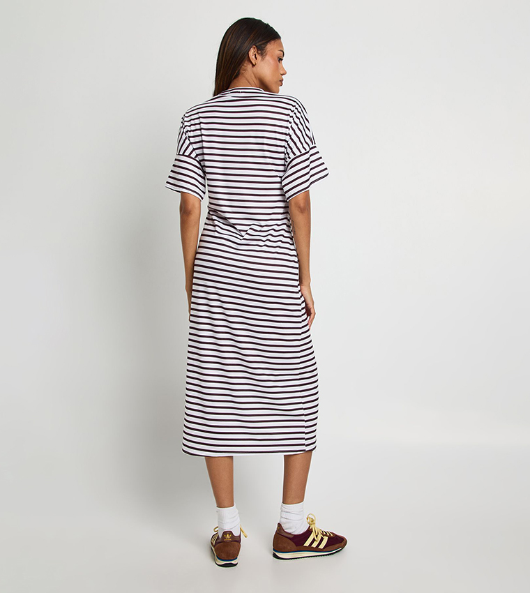 Striped Short Sleeves Split Hem Maternity Dress