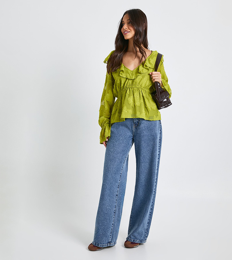 Burnout Floral Angel Sleeves Top