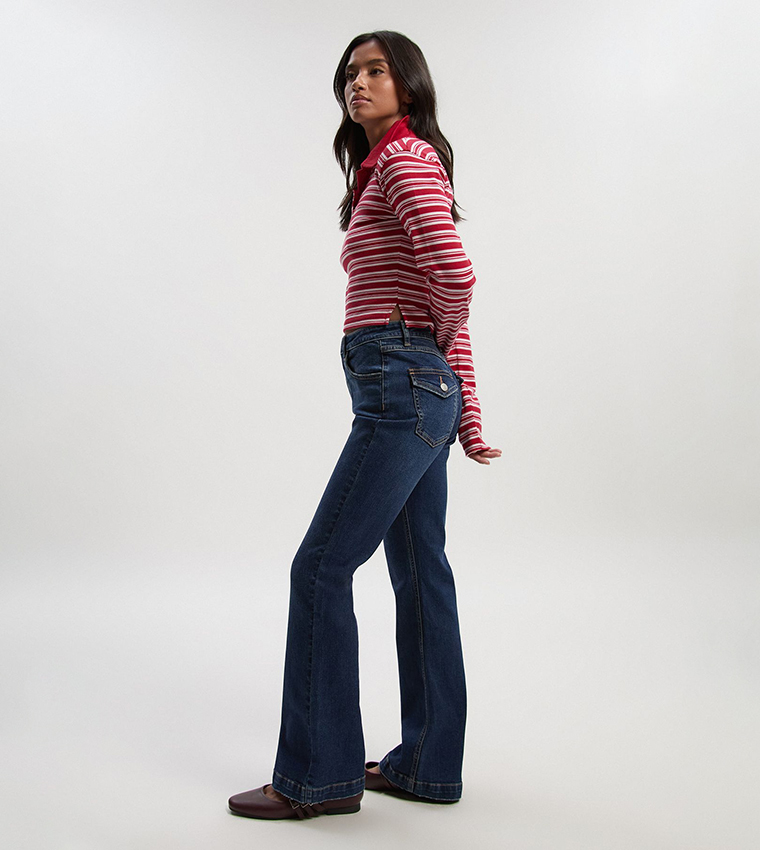 Petite Mid Rise Flared Jeans