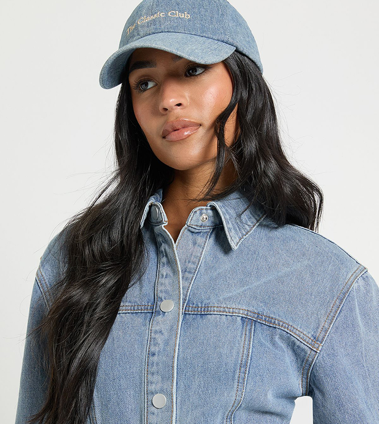 Tall Long Sleeves Cinched Waist Denim Dress