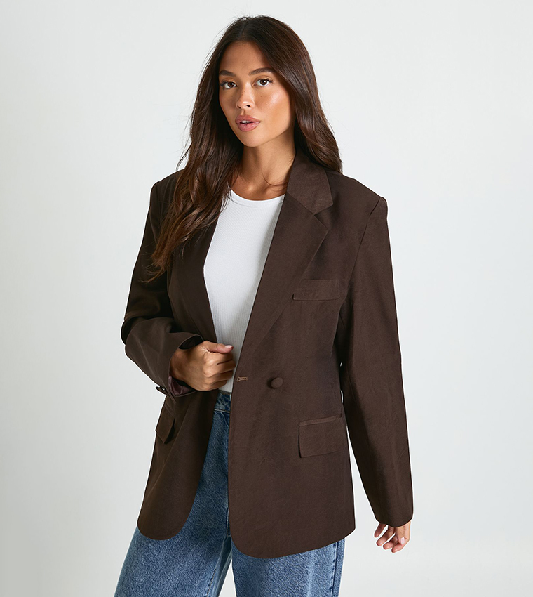 Double Breasted Cinched Waist Tailored Blazer