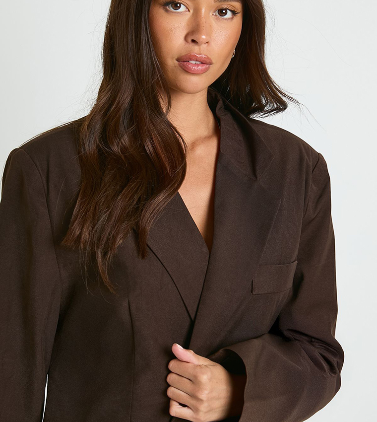 Double Breasted Cinched Waist Tailored Blazer