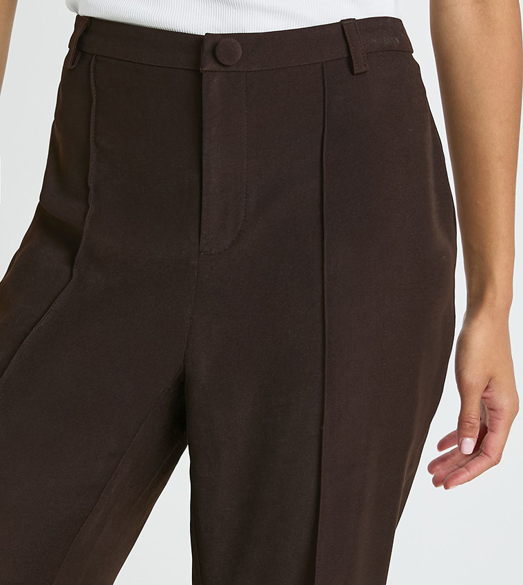 Solid High Waist Flared Trousers