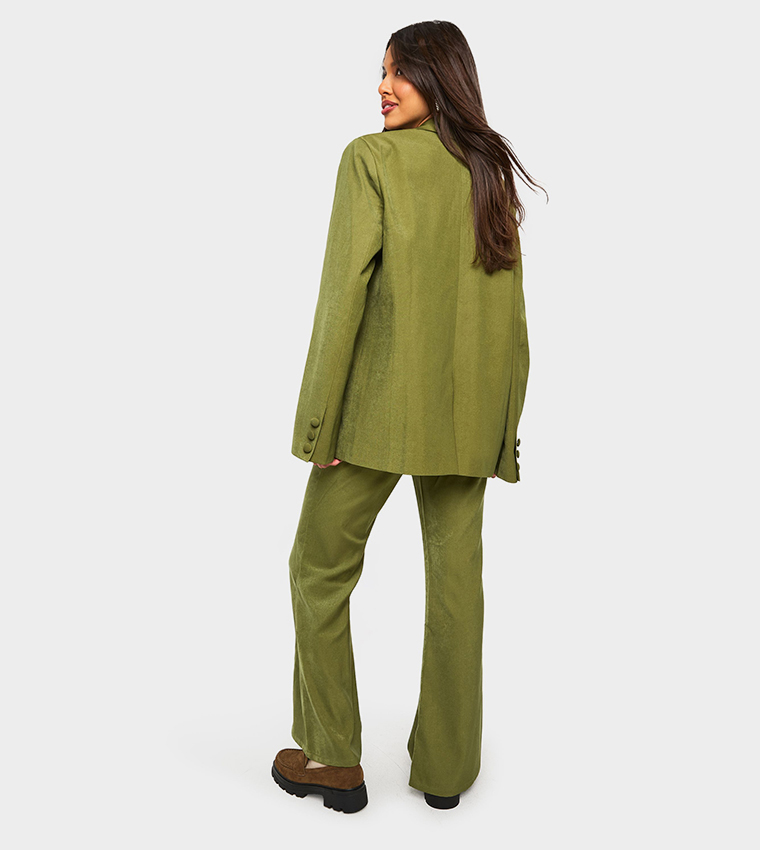 Solid High Waist Flared Trousers