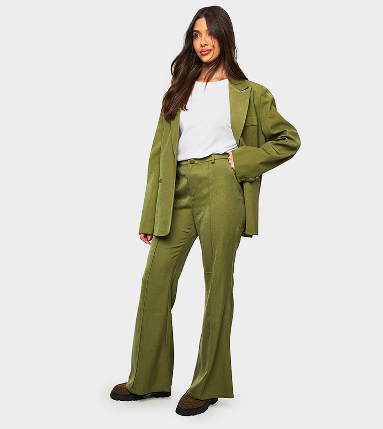 Solid High Waist Flared Trousers