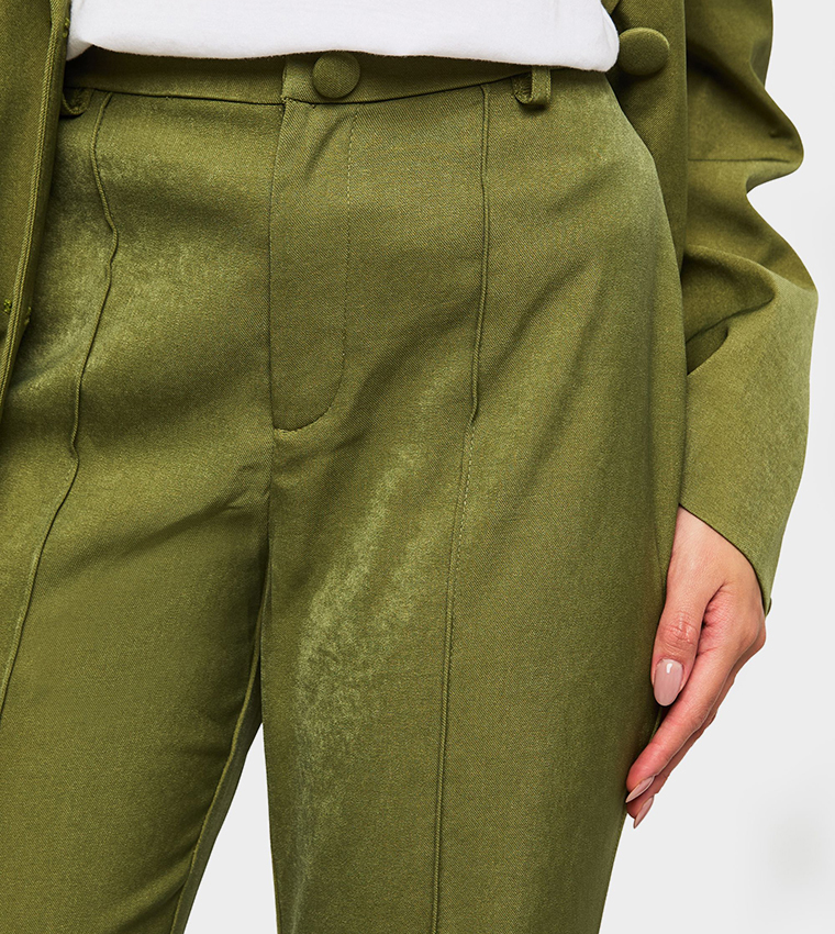 Solid High Waist Flared Trousers