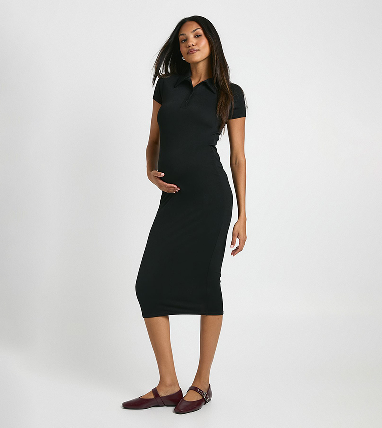 Maternity Super Soft Collared Button Down Midaxi Dress