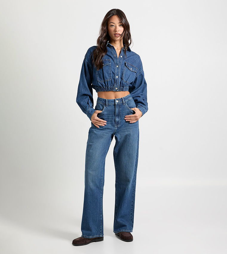 بنطلون جينز بخصر عالي للمقاسات الطويلة