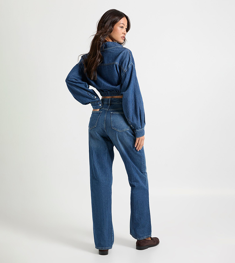 بنطلون جينز بخصر عالي للمقاسات الطويلة