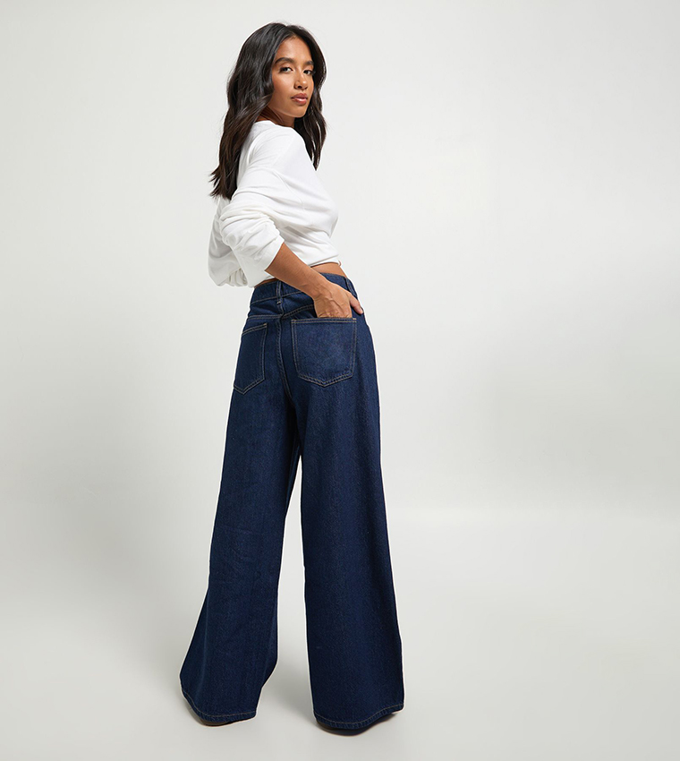 Petite Washed High Waist Wide Leg Jeans