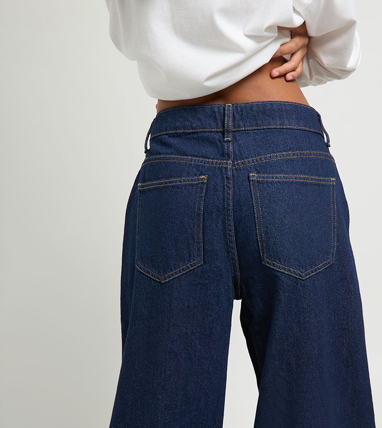 Petite Washed High Waist Wide Leg Jeans