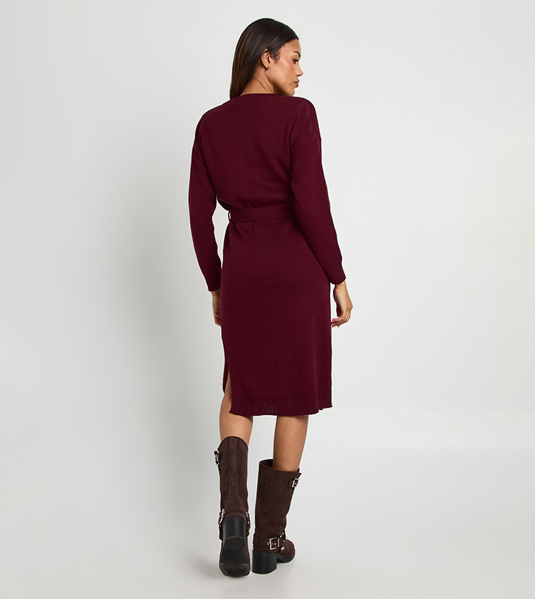 Textured Crew Neck Maternity Sweater Midi Dress