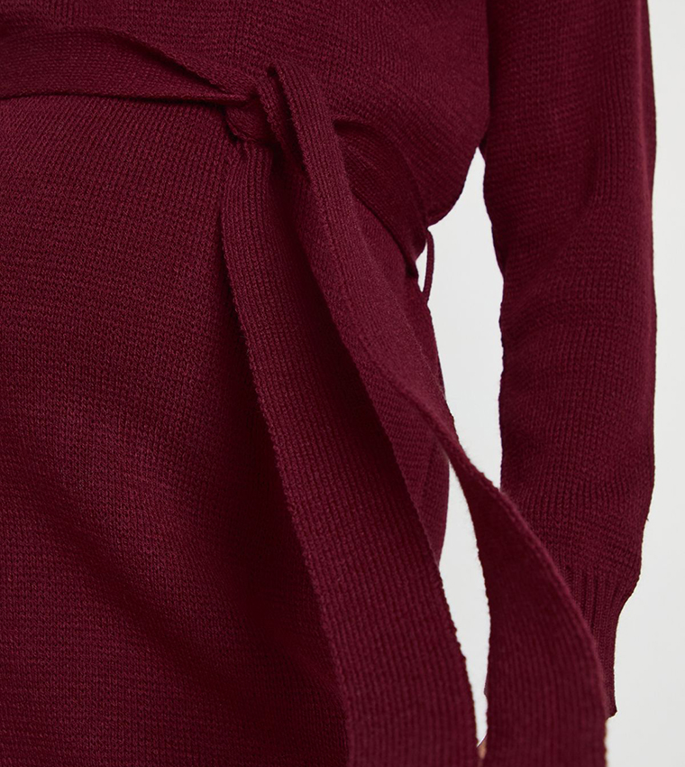 Textured Crew Neck Maternity Sweater Midi Dress