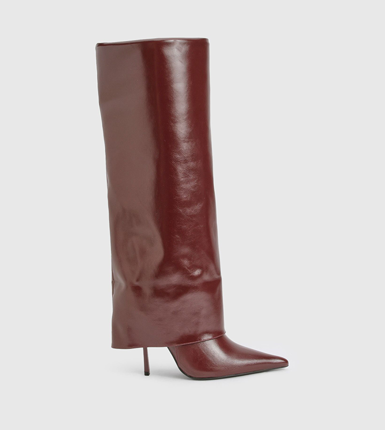 Fold Over Pointed Toe Knee High Boots