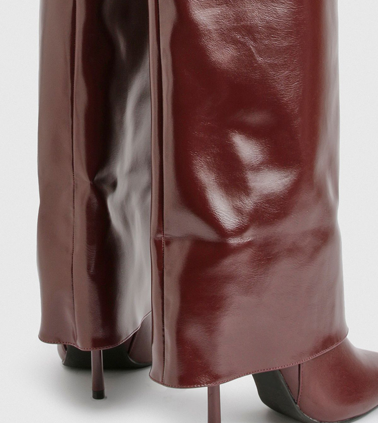 Fold Over Pointed Toe Knee High Boots