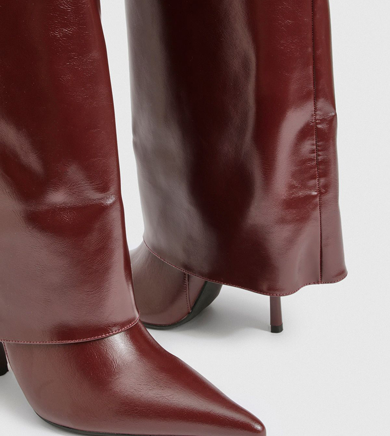 Fold Over Pointed Toe Knee High Boots
