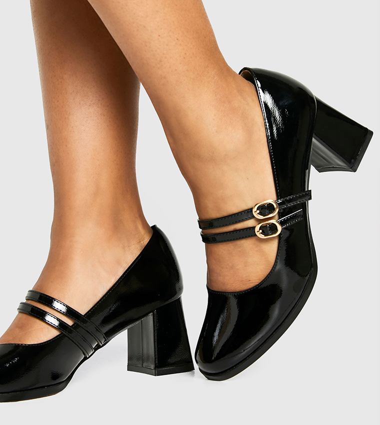 Double Strap Block Heel Mary Jane Pumps