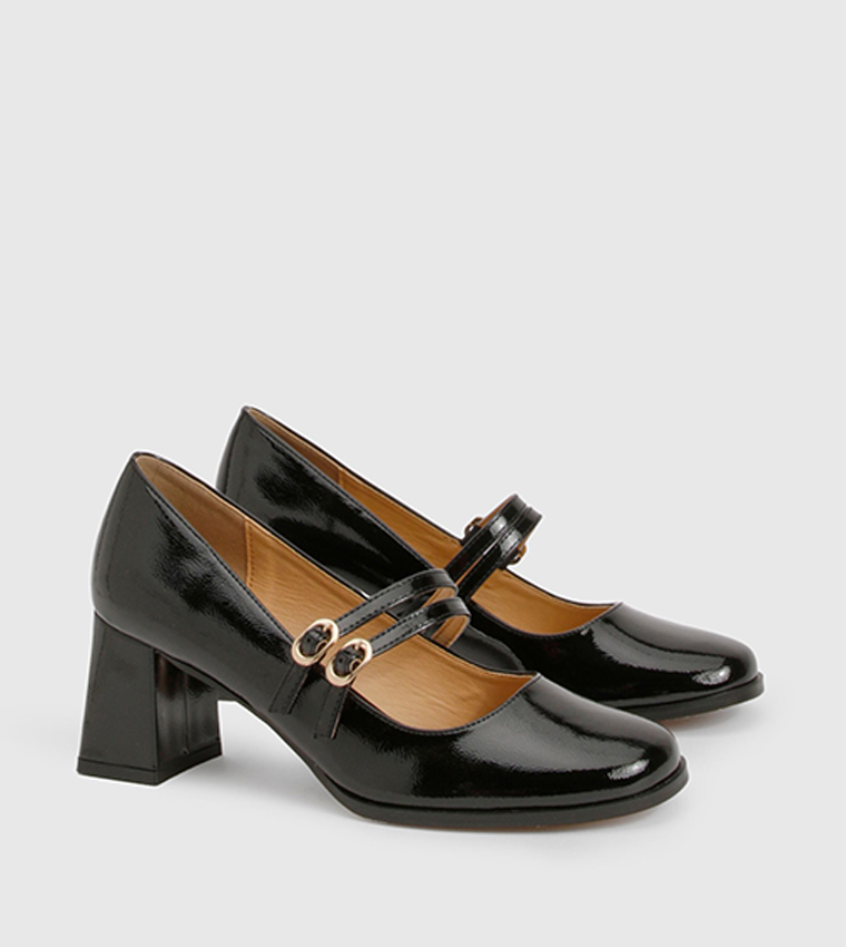 Double Strap Block Heel Mary Jane Pumps