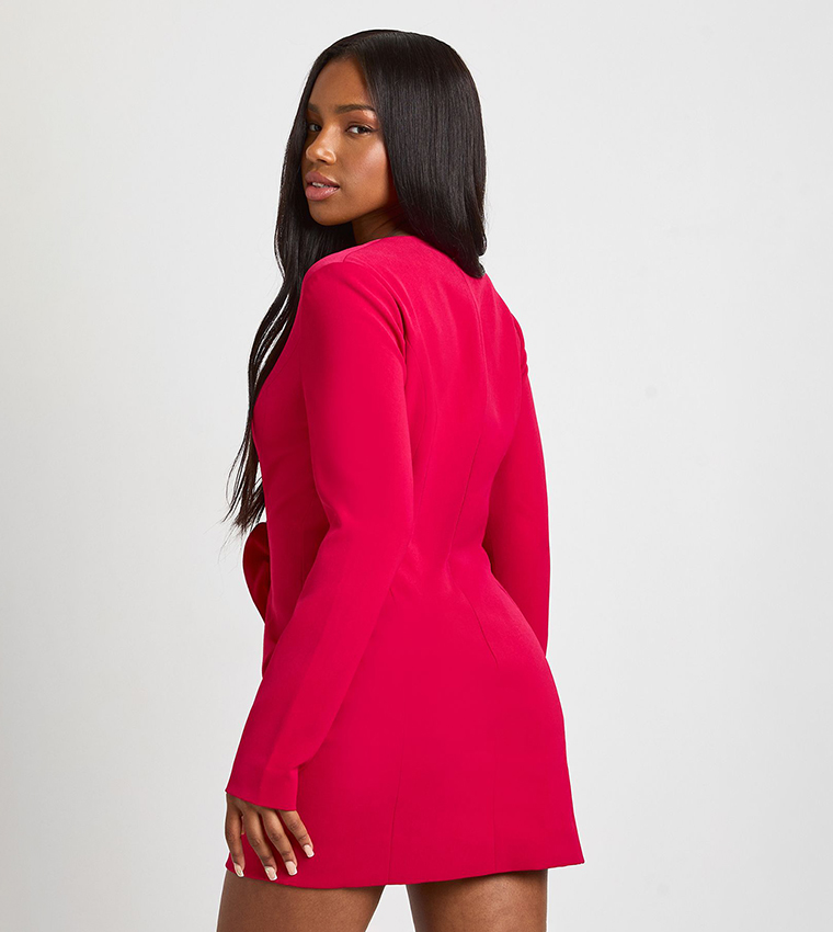 Corsage Detail Plunge Tailored Blazer Dress