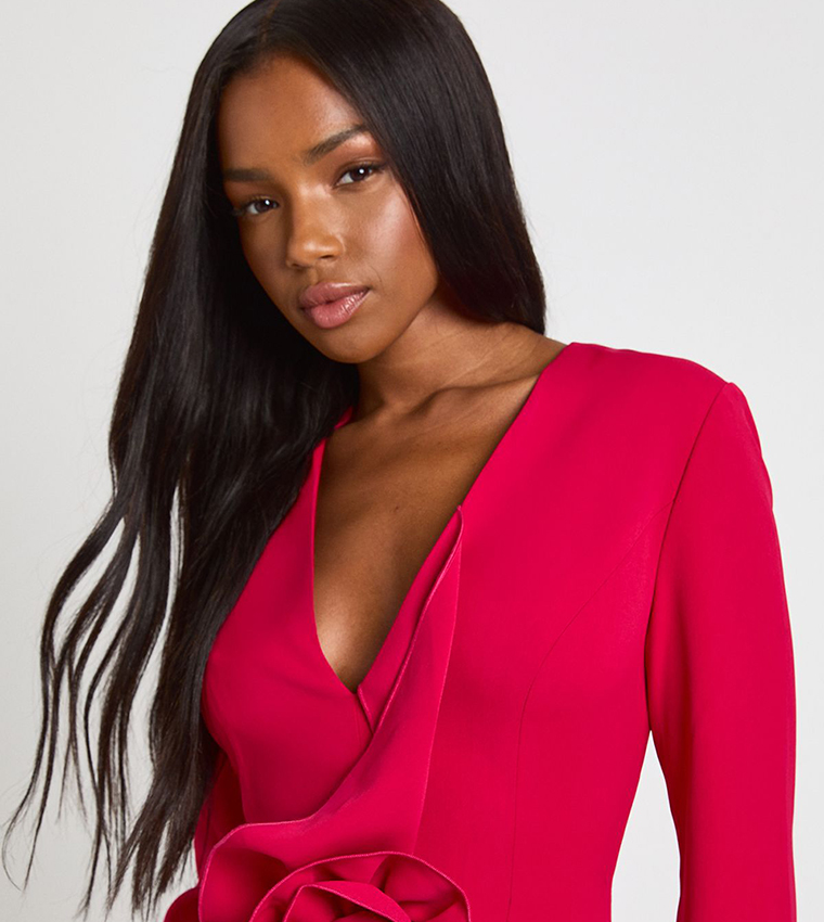 Corsage Detail Plunge Tailored Blazer Dress