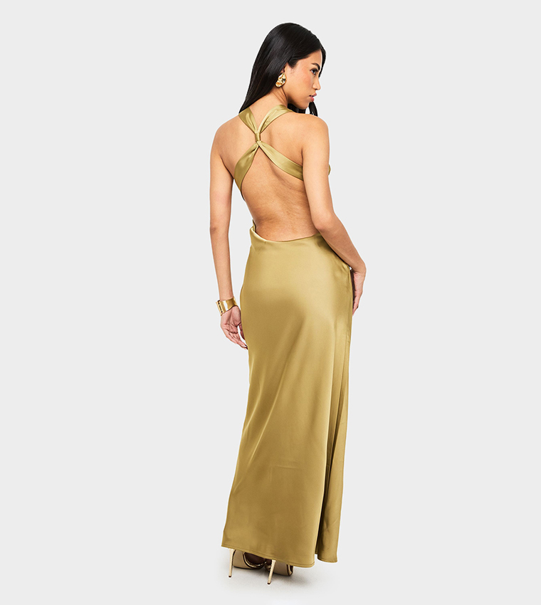 Drape Back Satin Maxi Dress
