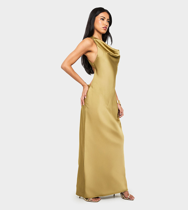 Drape Back Satin Maxi Dress