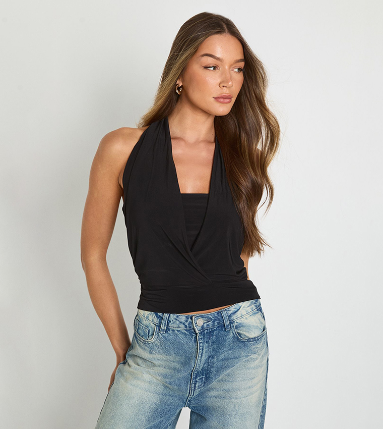 Double Layer Slinky Halterneck Crop Top