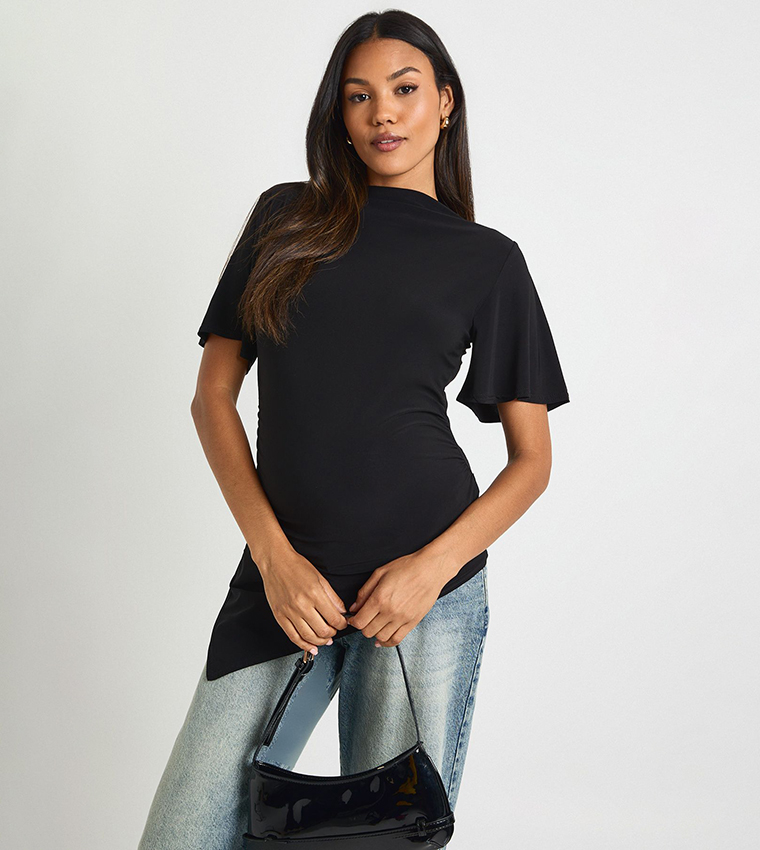 Asymmetric Hem Short Sleeves Maternity Top