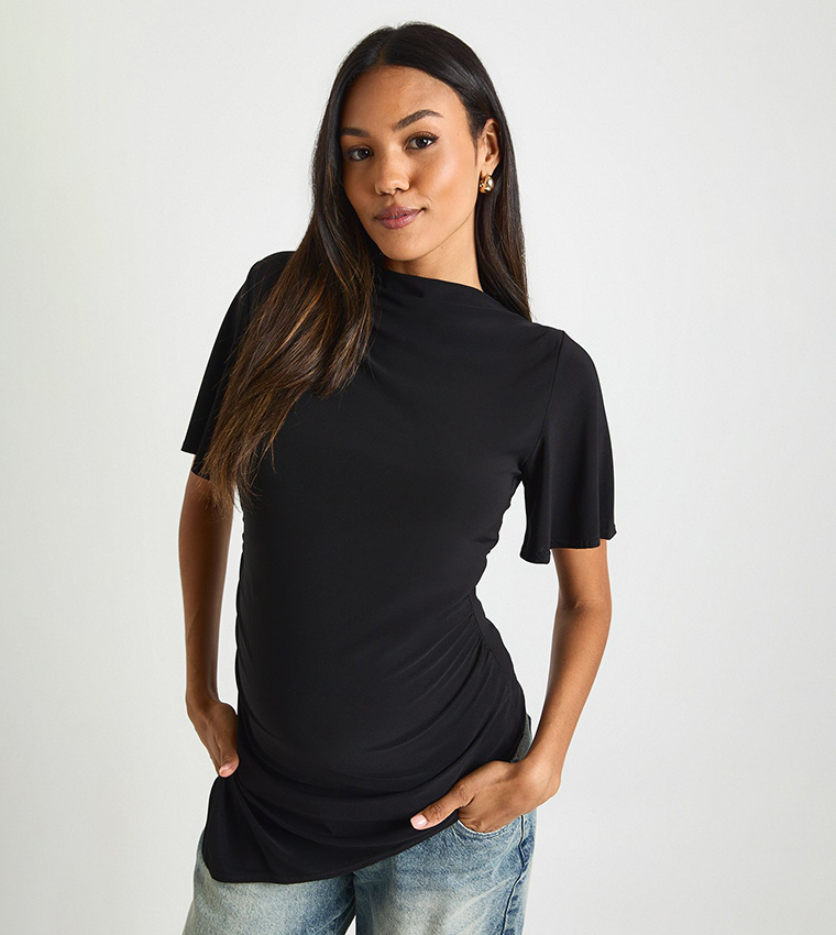 Asymmetric Hem Short Sleeves Maternity Top