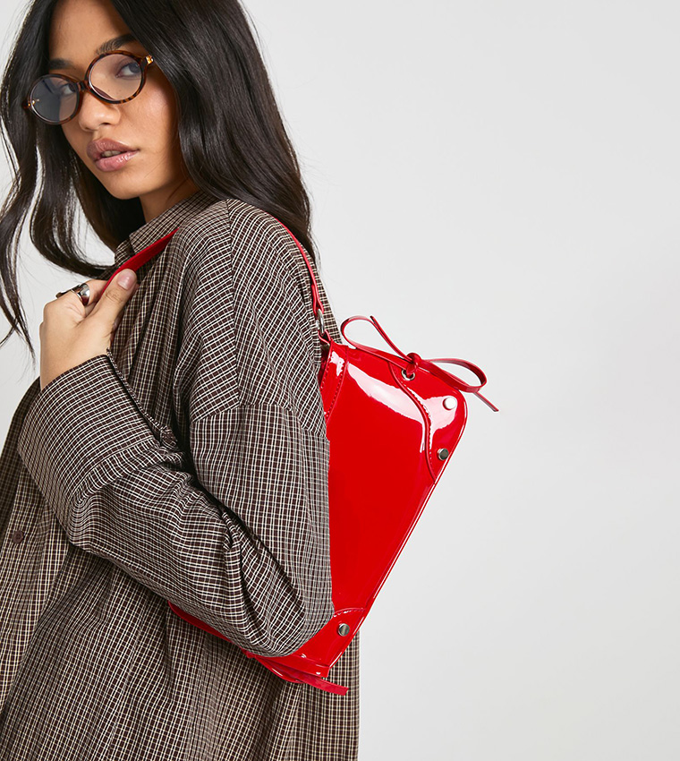 Bow Detail Vinyl Shoulder Bag