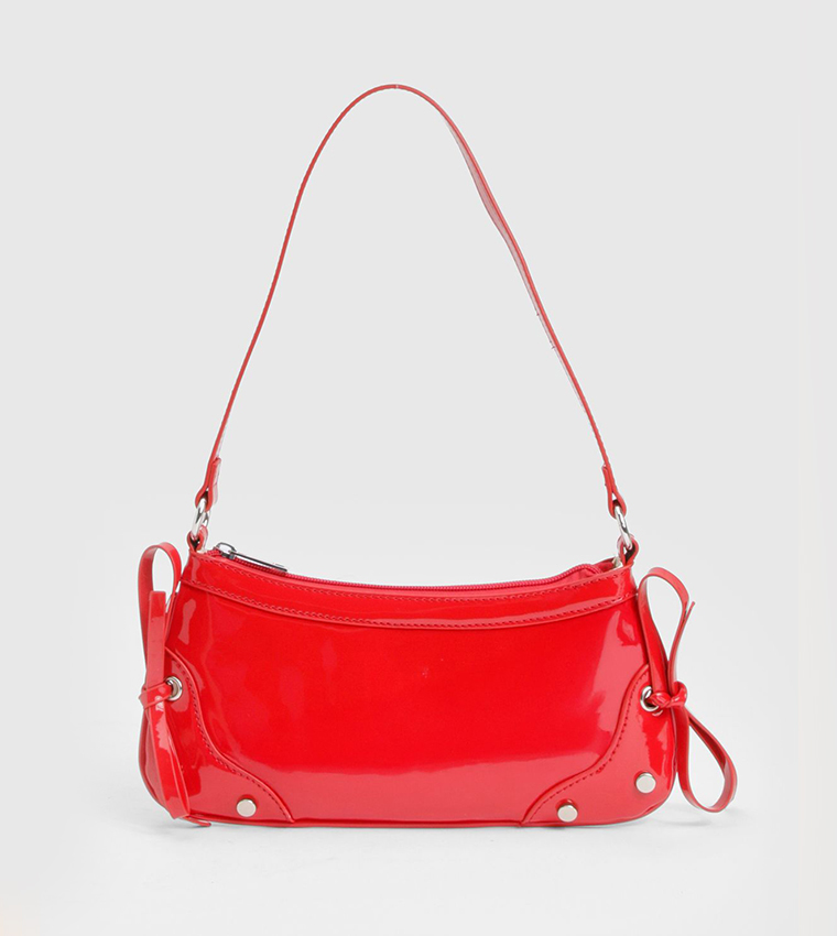 Bow Detail Vinyl Shoulder Bag