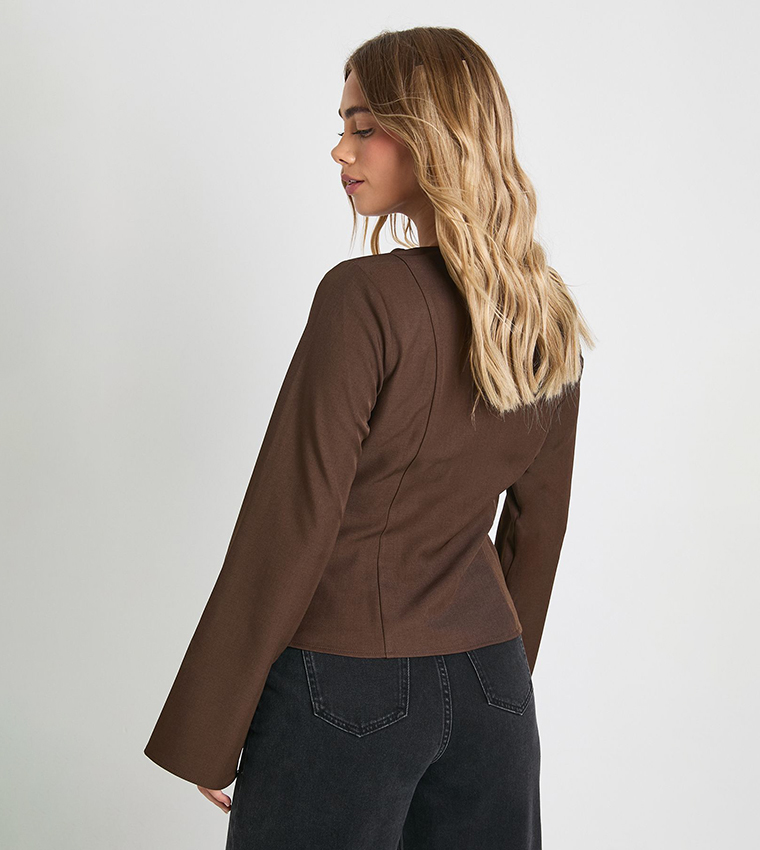 Plunge Cowl Neck Long Sleeves Top