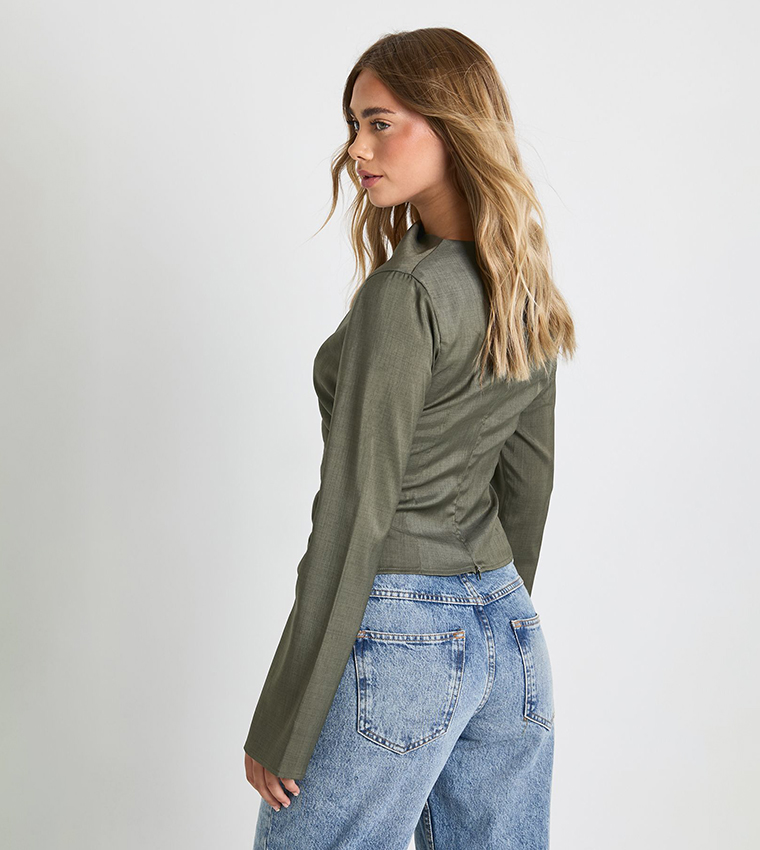 Solid Ruched Long Sleeves Top