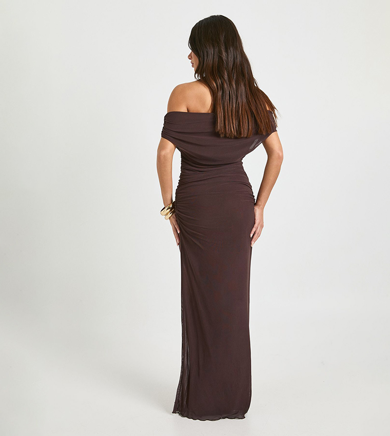 Off Shoulder Mesh Maxi Dress