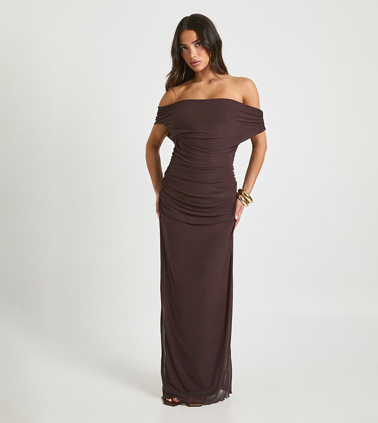 Off Shoulder Mesh Maxi Dress