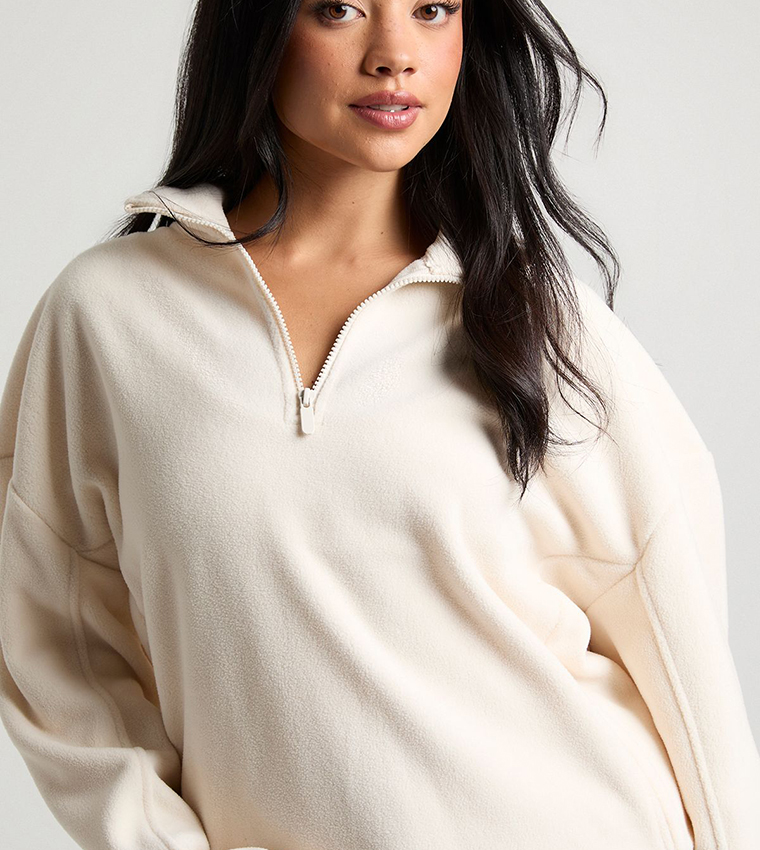 سويتشيرت فليس بنصف سحاب وياقة عالية 