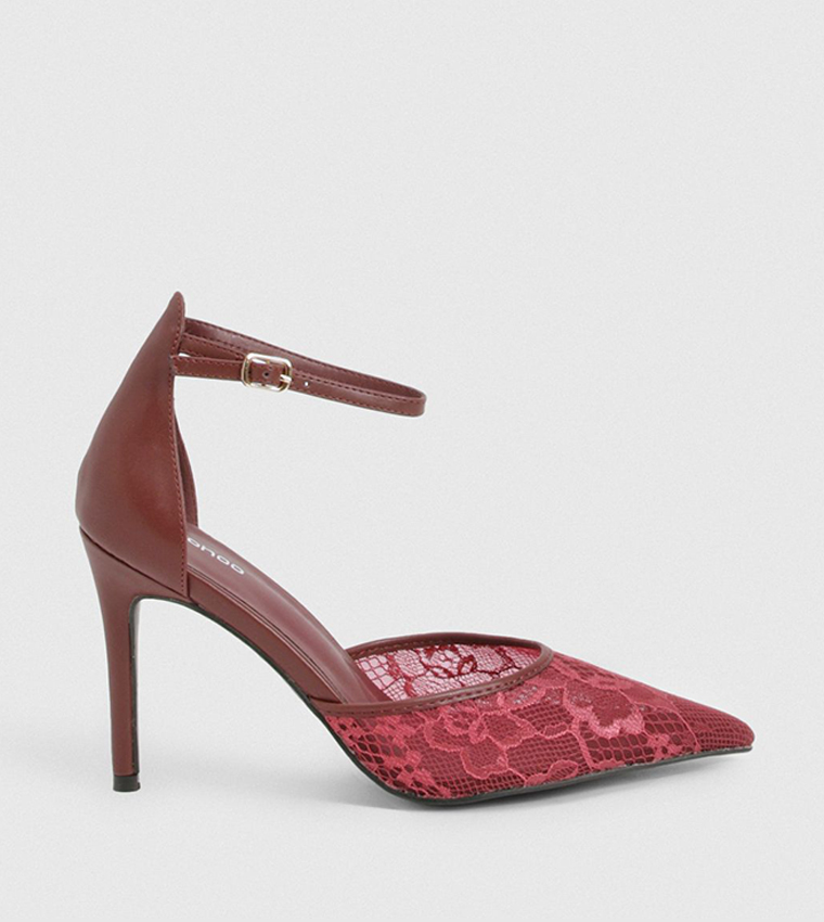 Buy Boohoo Lace Part Heel Pointed Toe Pumps In Red 6thStreet Qatar